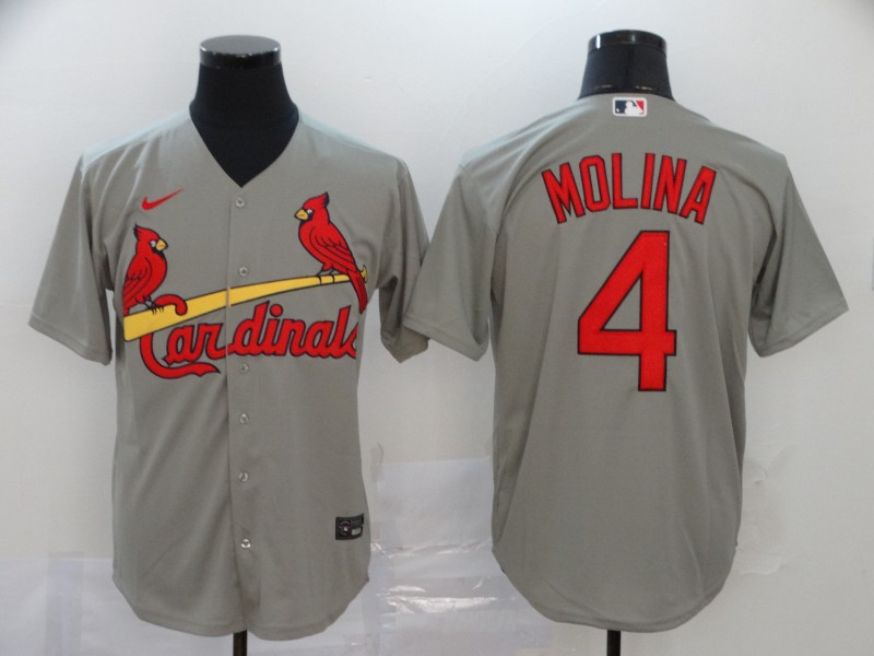 Men's St. Louis Cardinals #4 Yadier Molina Grey Cool Base Stitched MLB Jersey - Click Image to Close