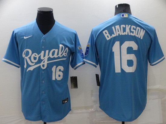 Men's Kansas City Royals #16 Bo Jackson Light Blue Cool Base Stitched Jersey - Click Image to Close