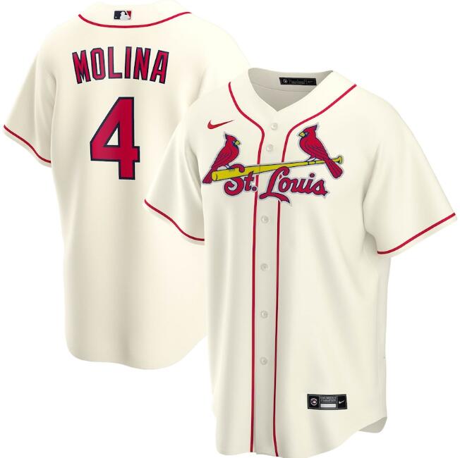 Men's St. Louis Cardinals Cream #4Yadier Molina Cool Base Stitched MLB Jersey - Click Image to Close