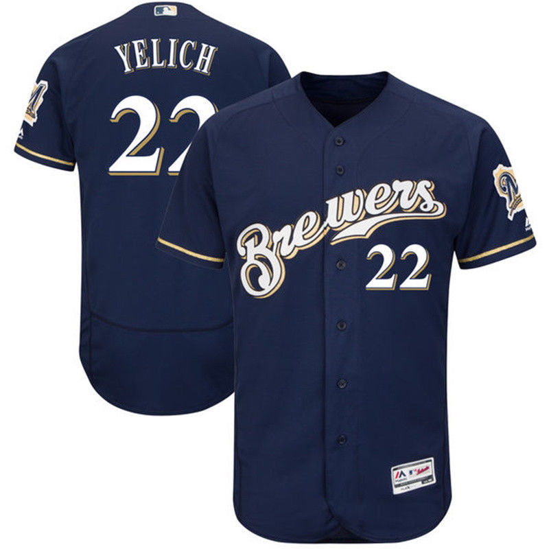 Men's Milwaukee Brewers #22 Christian Yelich Majestic Navy Cool Base Player Stitched MLB Jersey