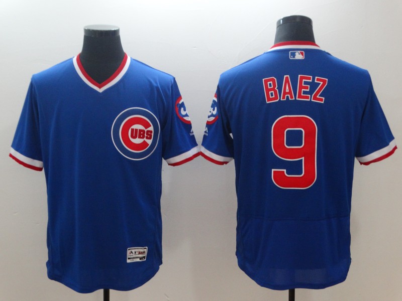 Men's MLB Cubs #9 Javier Baez Royal Throwback Flexbase Stitched Jersey