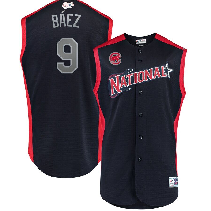 National League #9 Javier B??ez Navy 2019 MLB All-Star Game Workout Stitched Jersey