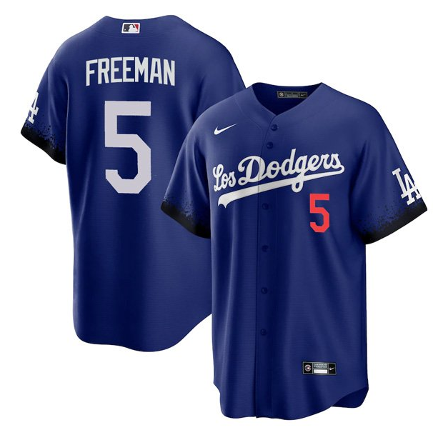 Men's Los Angeles Dodgers #5 Freddie Freeman Royal City Connect Cool Base Stitched Baseball Jersey