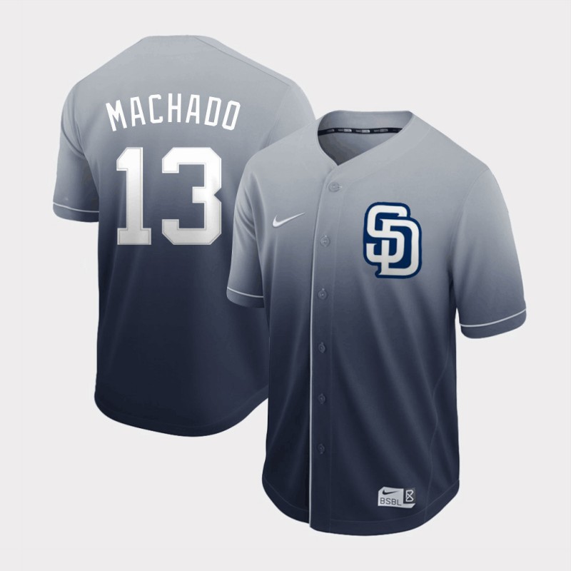 Men's San Diego Padres #13 Manny Machado Grey Fade Stitched MLB Jersey