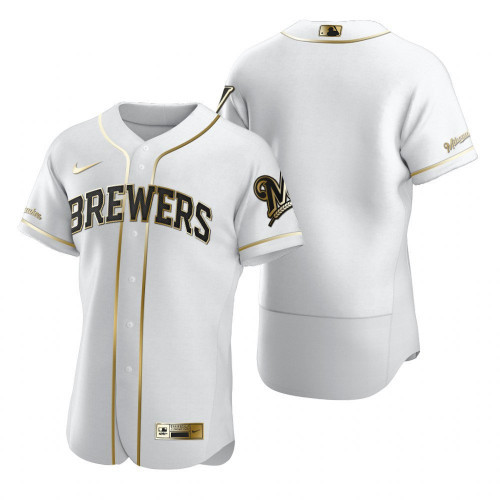 Men's Milwaukee Brewers 2020 White Golden Blank Stitched MLB Jersey - Click Image to Close