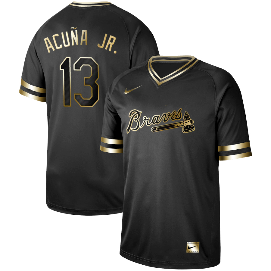 Men's Atlanta Braves #13 Ronald Acuna Black Gold Stitched MLB Jersey - Click Image to Close