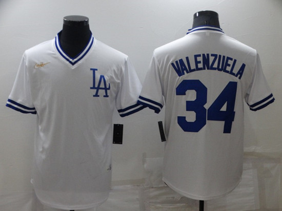 Men's Los Angeles Dodgers #34 Toro Valenzuela White Stitched Baseball Jersey