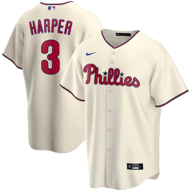 Men's Philadelphia Phillies Cream #3 Bryce Harper Cool Base Stitched MLB Jersey