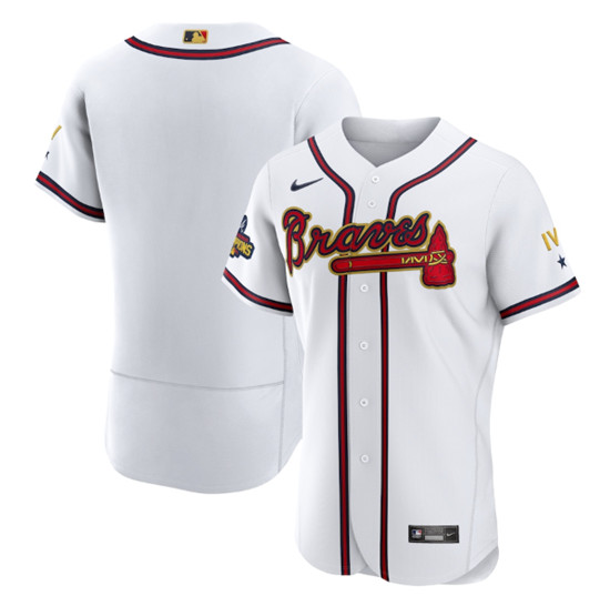 Men's Atlanta Braves Blank 2022 White/Gold World Series Champions Program Flex Base Stitched Baseball Jersey