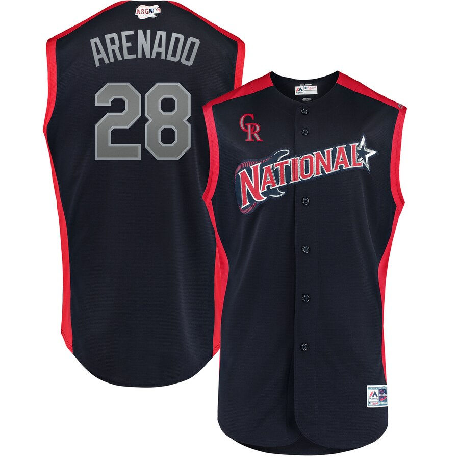 National League #28 Nolan Arenado Navy 2019 MLB All-Star Game Workout Stitched Jersey