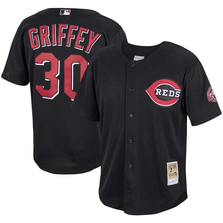 Men's Cincinnati Reds #30 Ken Griffey Jr. Black Stitched MLB Jersey