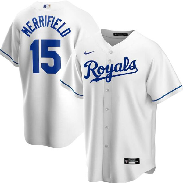 Men's Kansas City Royals White #15 Whit Merrifield Cool Base Stitched MLB Jersey