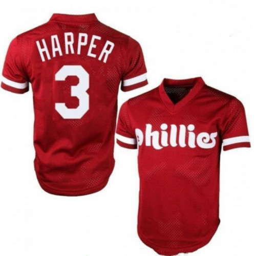 Men's Philadelphia Phillies #3 Bryce Harper Majestic On-Field Red Stitched MLB Jersey - Click Image to Close