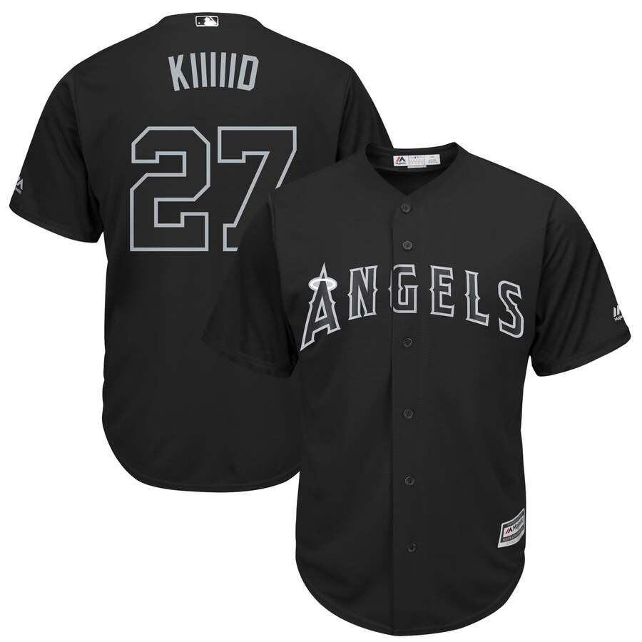 Men's Los Angeles Angels #27 Mike Trout "Kiiiiid" 2019 Players' Weekend Player Stitched MLB Jersey - Click Image to Close