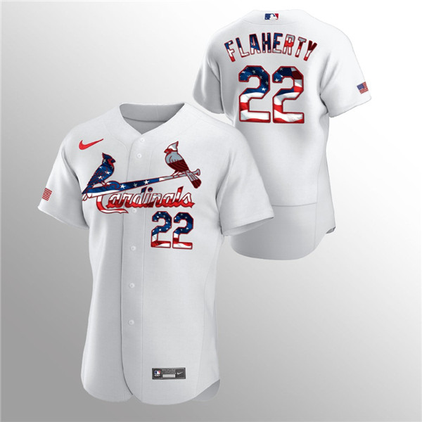 Men's St. Louis Cardinals White #22 Jack Flaherty 2020 Stars & Stripes Flex Base Stitched MLB Jersey - Click Image to Close