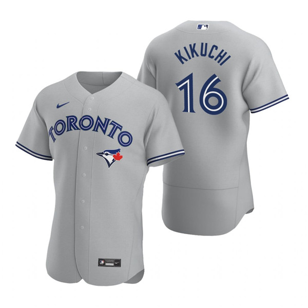 Men's Toronto Blue Jays #16 Yusei Kikuchi Grey Flex Base Stitched Baseball Jersey - Click Image to Close