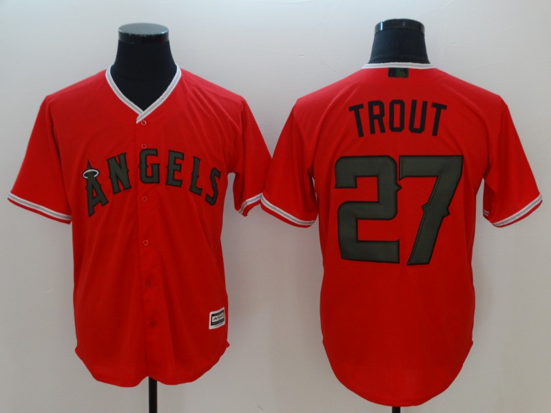 Men's MLB Los Angeles Angels #27 Mike Trout Red 2018 Memorial Day Cool Base Stitched Jersey - Click Image to Close