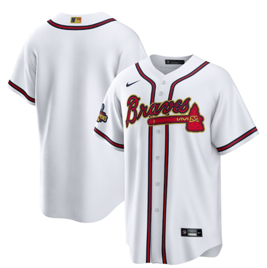 Men's Atlanta Braves Blank 2022 White/Gold World Series Champions Program Cool Base Stitched Baseball Jersey