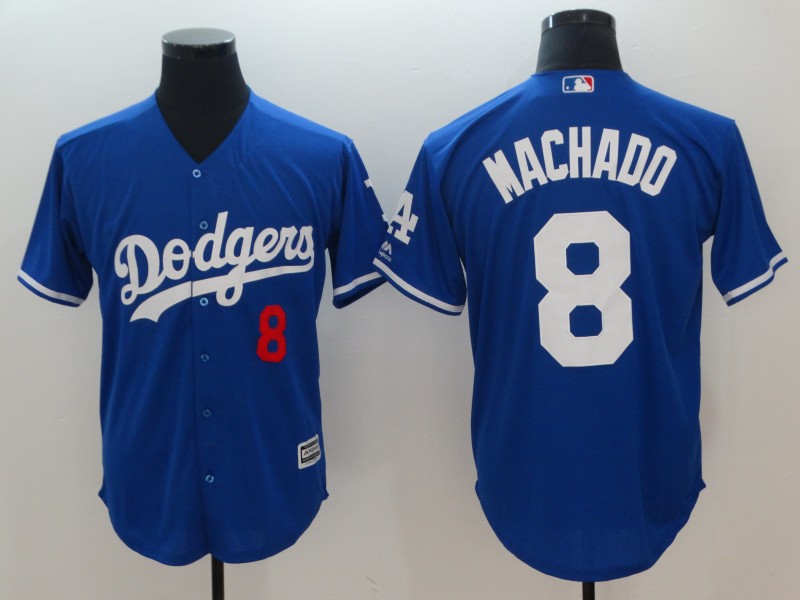 Men's Los Angeles Dodgers #8 Manny Machado Royal Cool Base Stitched MLB Jersey - Click Image to Close