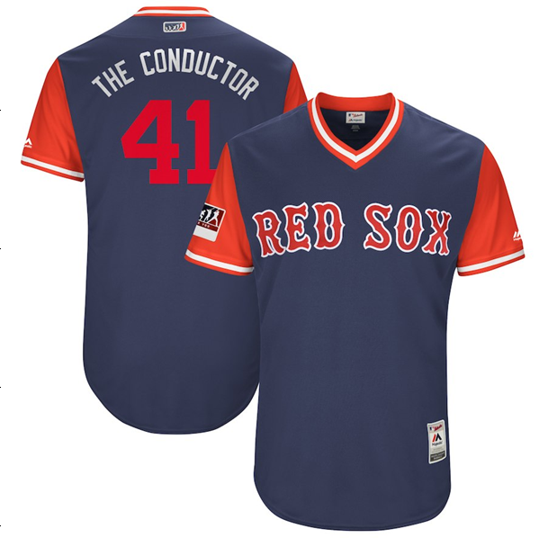 Men's Boston Red Sox Chris Sale "The Conductor" Majestic Navy/Red 2018 Players' Weekend Jersey