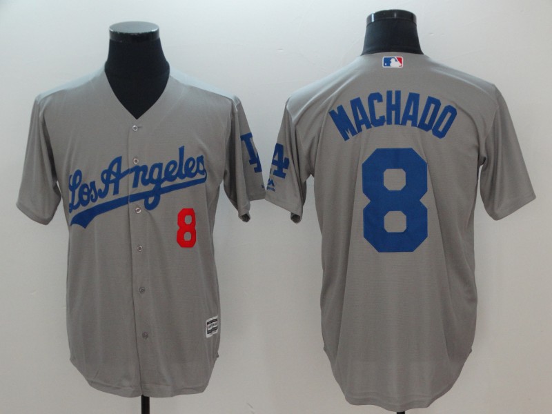 Men's Los Angeles Dodgers #8 Manny Machado Gray Cool Base Stitched MLB Jersey