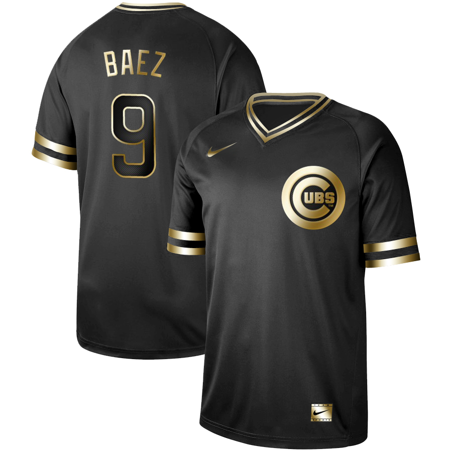 Men's Chicago Cubs #9 Javier Baez Black Gold Stitched MLB Jersey - Click Image to Close