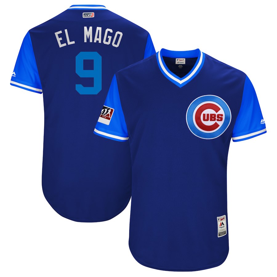 Men's Chicago Cubs #9 Javier Baez "El Mago" Majestic Royal/Light Blue 2018 Players' Weekend Jersey