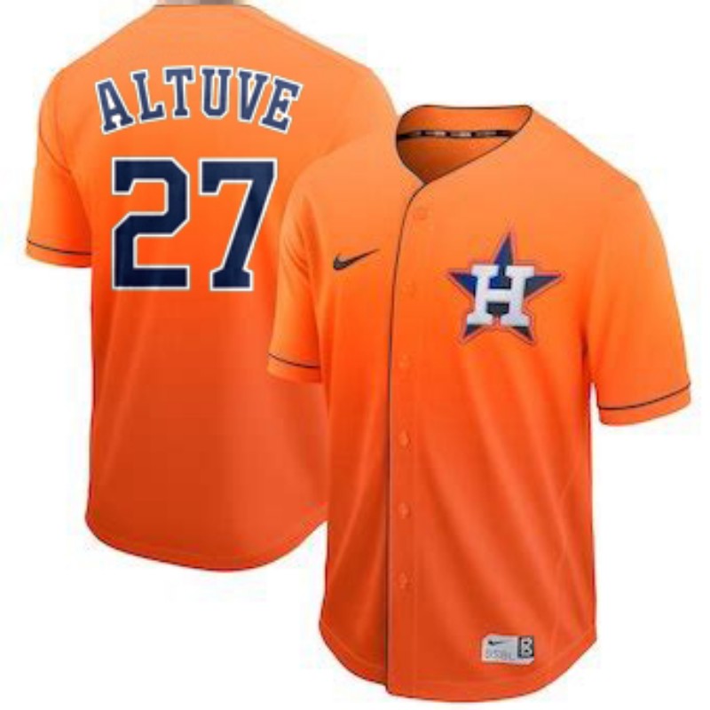 Men's Houston Astros #27 Jose Altuve "Tuve" Orange Fade Stitched MLB Jersey - Click Image to Close