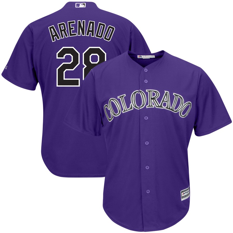 Men's Colorado Rockies #28 Nolan Arenado "Nado" Purple Cool Base Stitched MLB Jersey - Click Image to Close