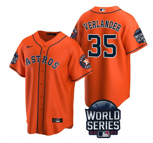 Men's Houston Astros #35 Justin Verlander 2021 Orange World Series Cool Base Stitched Baseball Jersey