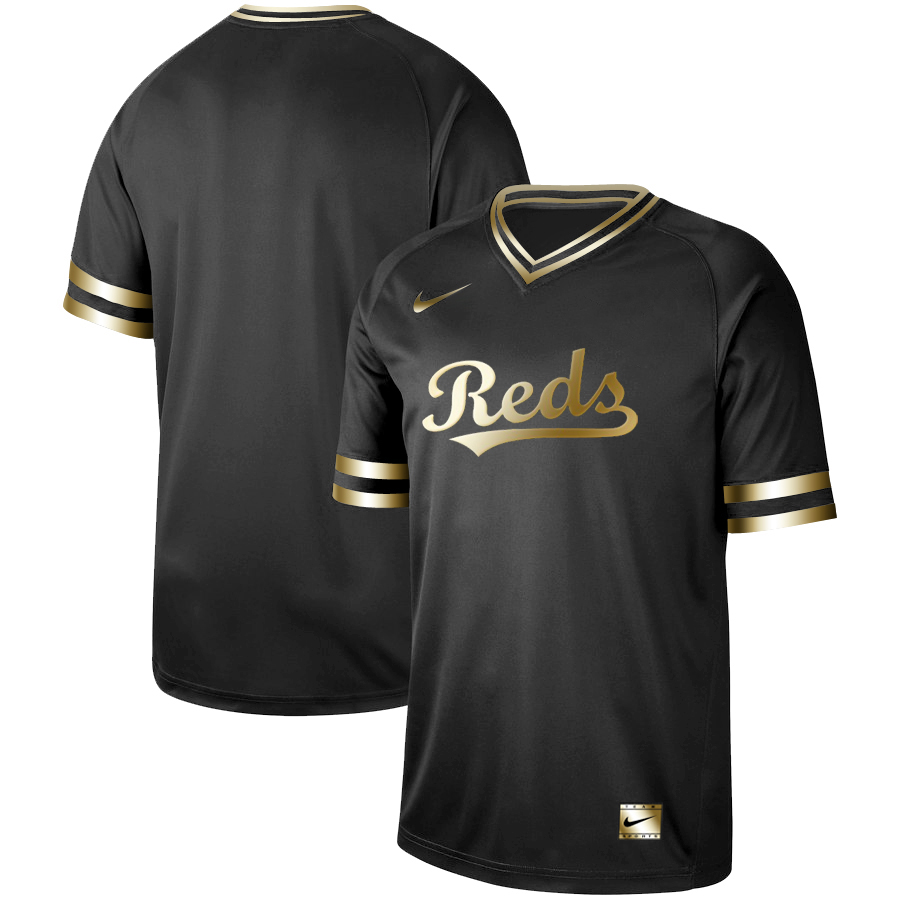 Men's Cincinnati Reds Black Gold Stitched MLB Jersey - Click Image to Close