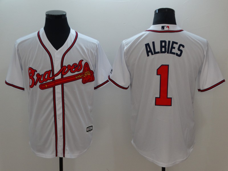 Men's Atlanta Braves #1 Ozhaino Albies White Flexbase Stitched MLB Jersey - Click Image to Close