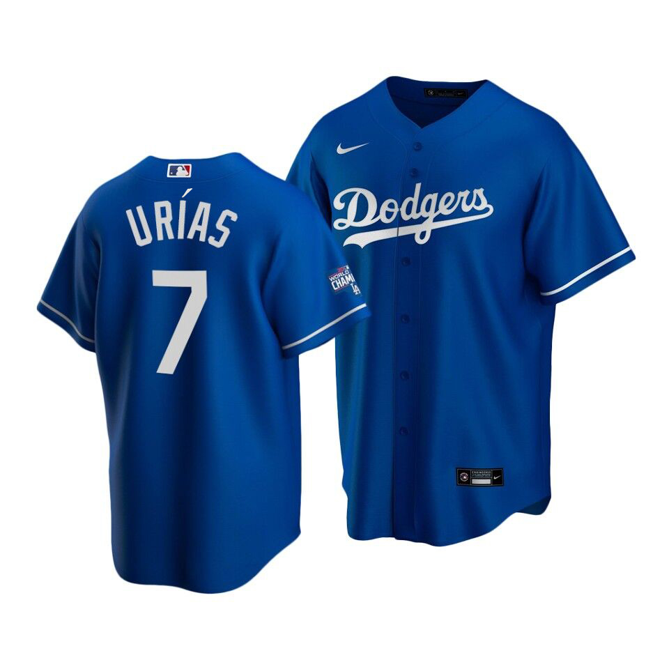 Men's Los Angeles Dodgers #7 Julio Urias Blue 2020 World Series Champions Home Patch Stitched MLB Jersey