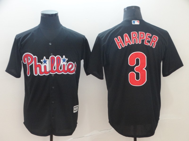 Men's Philadelphia Phillies #3 Bryce Harper Black Cool Base Stitched MLB Jersey