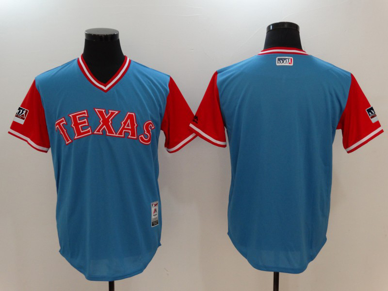 Men's Texas Rangers Majestic Light Blue/Red 2018 Players' Weekend Team Jersey