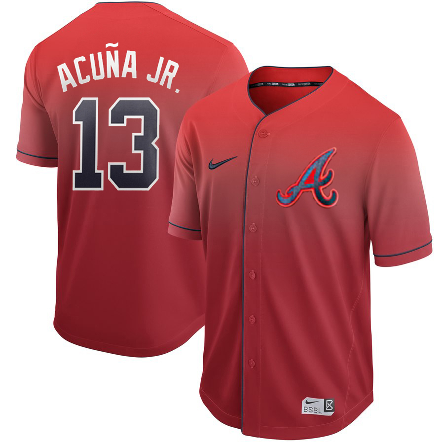 Men's Atlanta Braves #13 Ronald Acuna Red Fade Stitched MLB Jersey