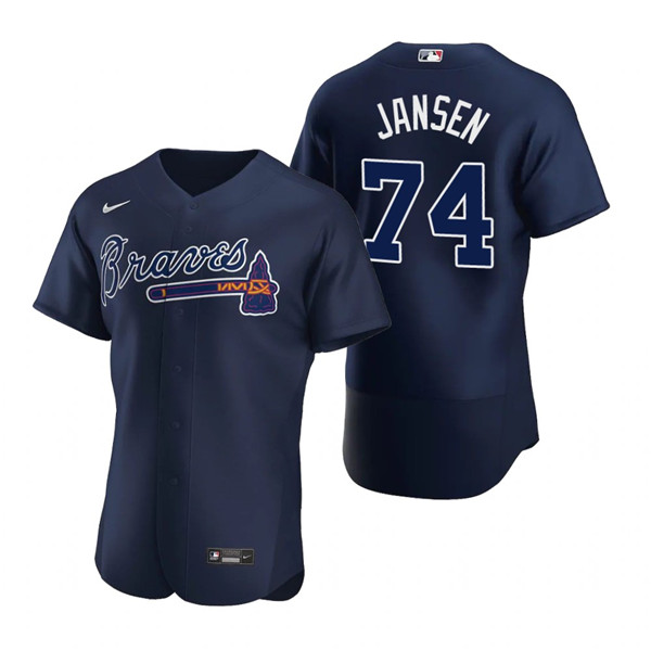 Men's Atlanta Braves #74 Kenley Jansen Navy Flex Base Stitched Baseball Jersey - Click Image to Close