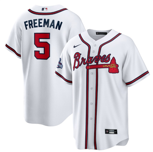 Men's Atlanta Braves #5 Freddie Freeman 2021 White World Series Champions Cool Base Stitched Jersey