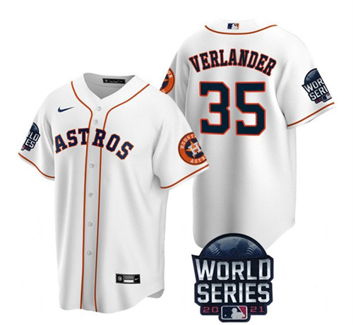 Men's Houston Astros #35 Justin Verlander 2021 White World Series Cool Base Stitched Baseball Jersey