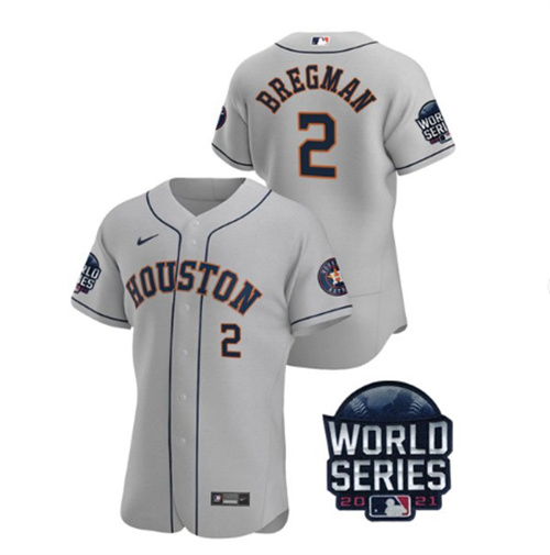 Men's Houston Astros #2 Alex Bregman 2021 Gray World Series Flex Base Stitched Baseball Jersey