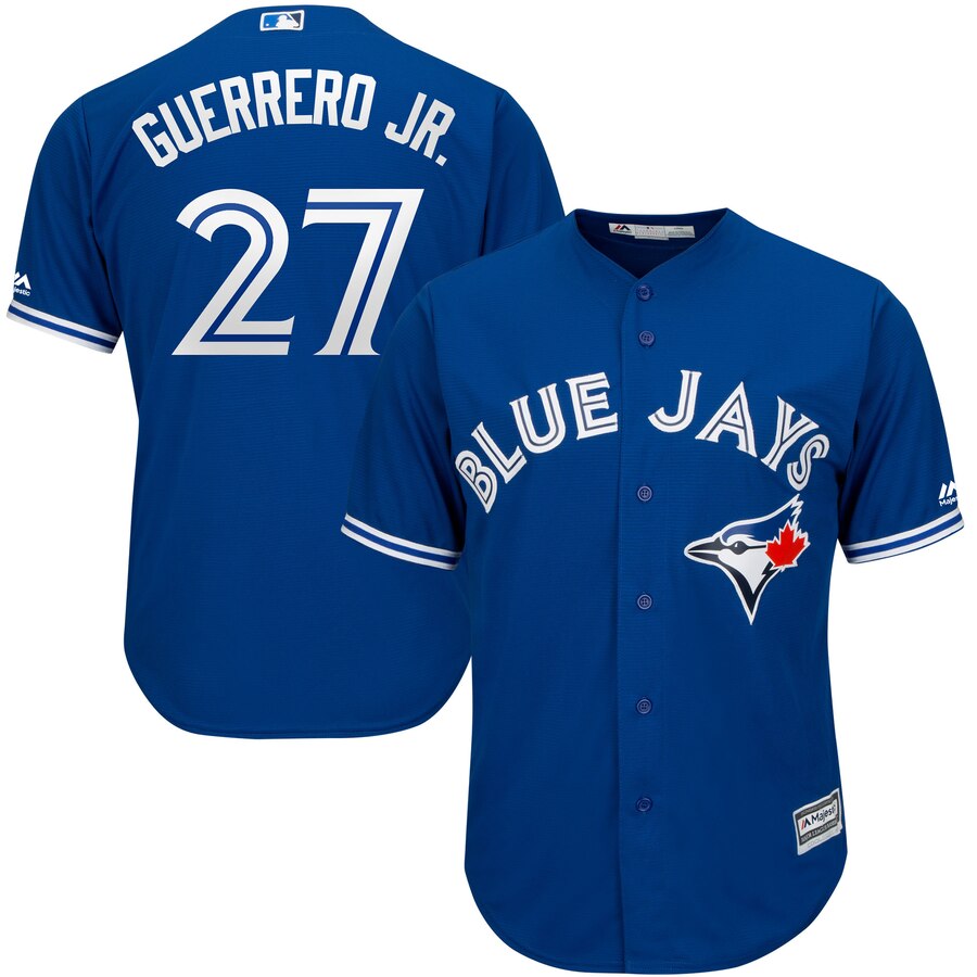 Men's Toronto Blue Jays #27 Vladimir Guerrero Jr. Royal Majestic Cool Base Stitched MLB Jersey - Click Image to Close