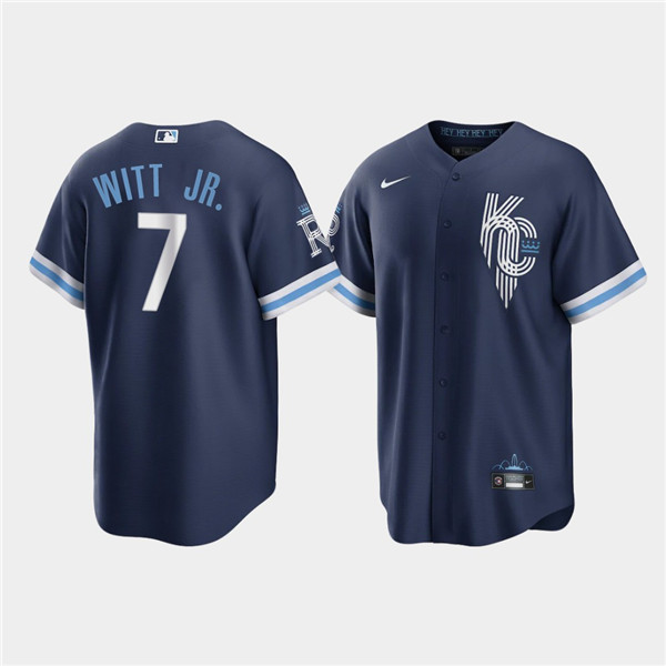 Men's Kansas City Royals #7 Bobby Witt Jr. 2022 Navy City Connect Cool Base Stitched Jersey - Click Image to Close