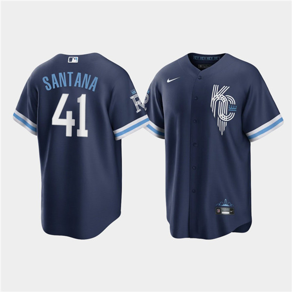 Men's Kansas City Royals #41 Carlos Santana 2022 Navy City Connect Cool Base Stitched Jersey - Click Image to Close