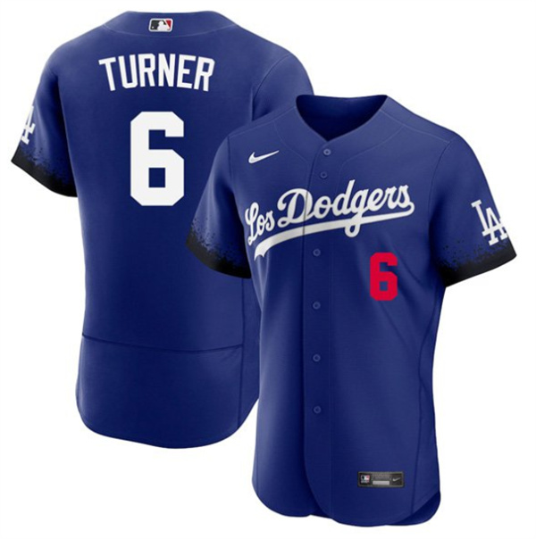 Men's Los Angeles Dodgers #6 Trea Turner 2021 Royal City Connect Flex Base Stitched Baseball Jersey - Click Image to Close