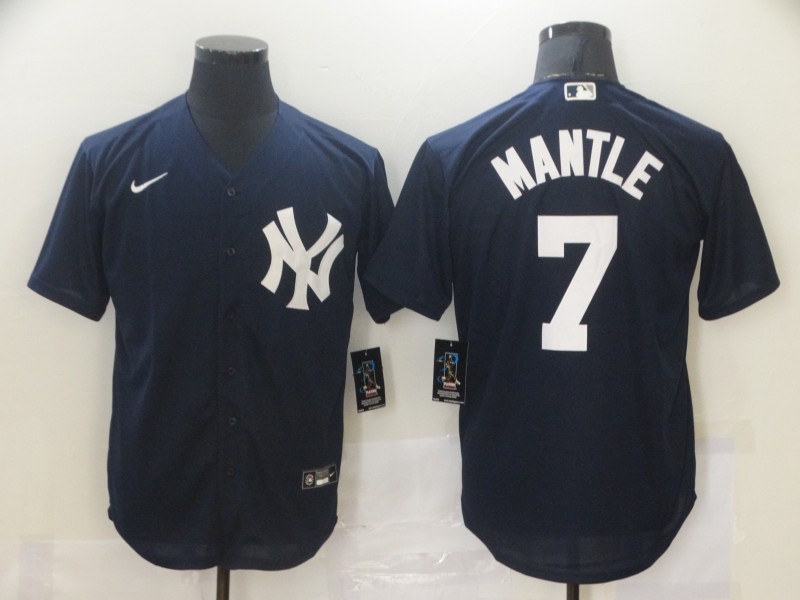 Men's New York Yankees #7 Mickey Mantle Navy Cool Base Stitched MLB Jersey - Click Image to Close