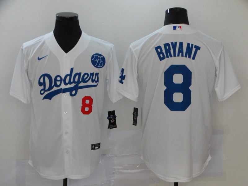 Men's Los Angeles Dodgers #8 Kobe Bryant White 2020 KB Patch Cool Base Stitched MLB Jersey