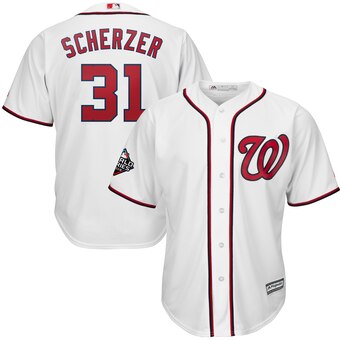 Men's Washington Nationals #31 Max Scherzer Majestic White 2019 World Series Bound Cool Base Stitched MLB Jersey