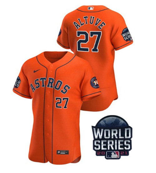 Men's Houston Astros #27 Jose Altuve 2021 Orange World Series Flex Base Stitched Baseball Jersey