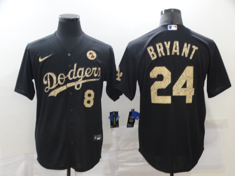 Men's Los Angeles Dodgers Front #8 Back #24 Kobe Bryant With KB Patch Black Cool Base Stitched MLB Jersey