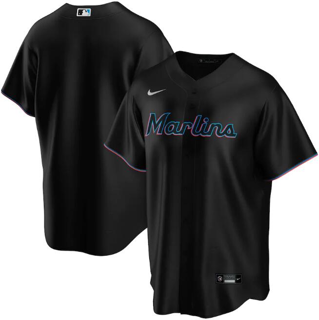 Men's Miami Marlins Black Cool Base Stitched MLB Jersey - Click Image to Close